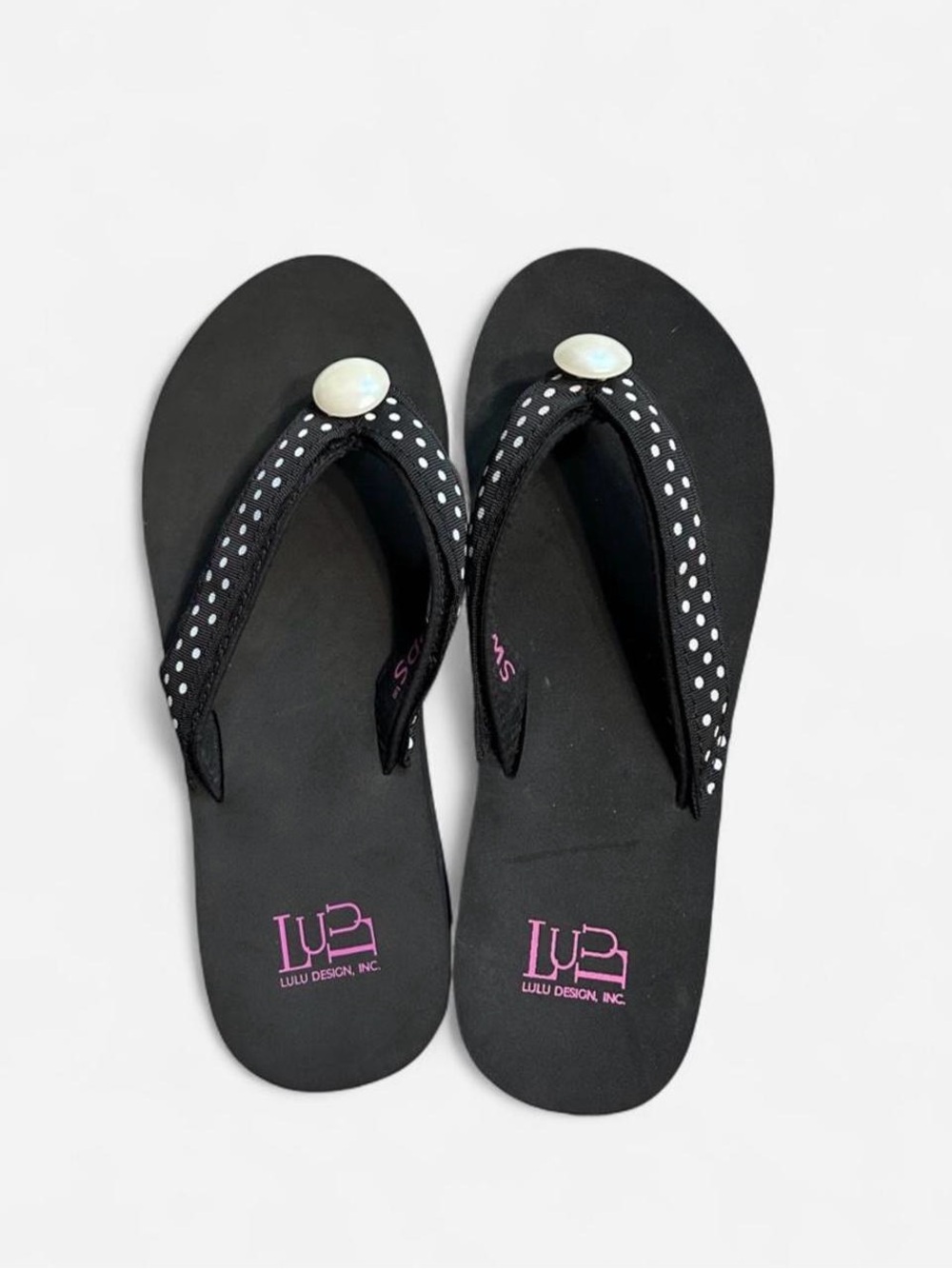 Lulu Design Black Polka Dot Pearl-Accent Sandals